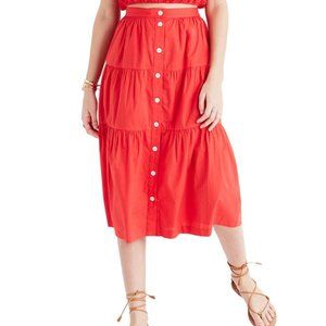 Madewell Bistro Midi Skirt in True Red